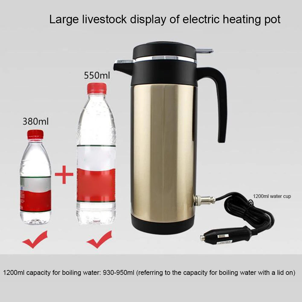 1200 ML Car Truck Water Heater Car Hot Kettle Leak-Proof Design 12/24 V Tea Coffee Kettle 120/240 W Fast Boiling for Travel Home