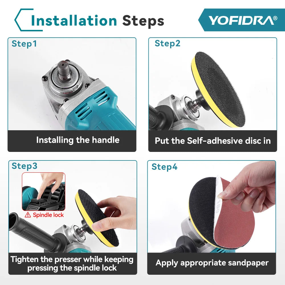 YOFIDRA 2in1 125mm Electric Brushless Angle Grinder 3Gears Woodworking Polisher Cutter Machine Power Tool For Makita Battery Pin