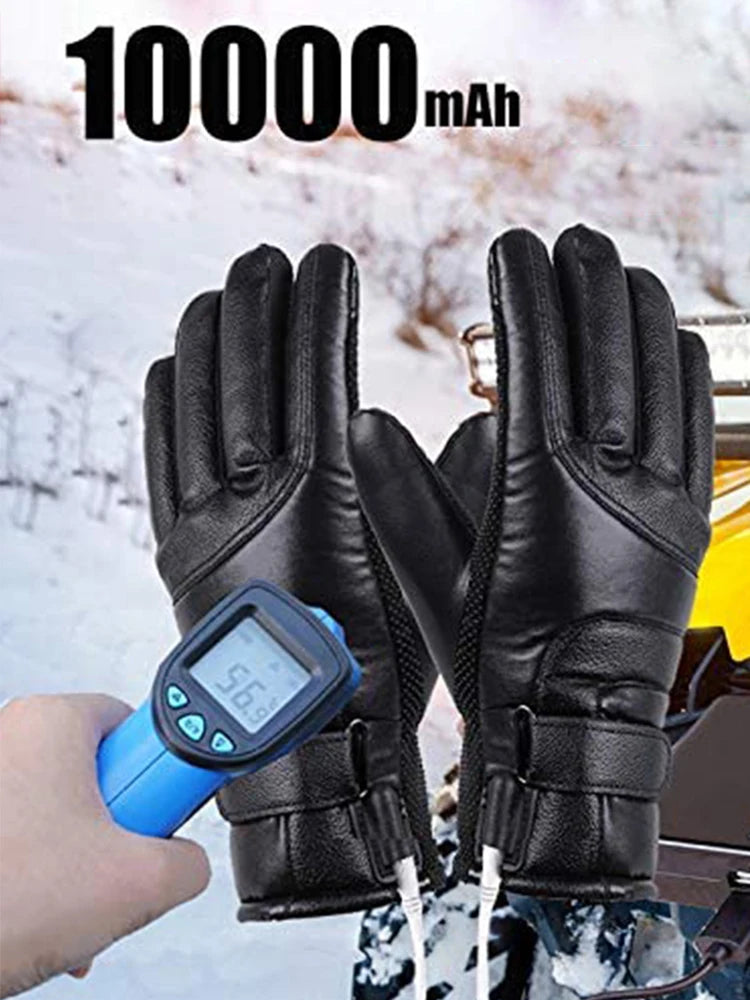 USB Heated Gloves Waterproof Thermal Heated Gloves PU Leather Heating Gloves Soft Winter Outdoor Warm Gloves for Off Road Skiing
