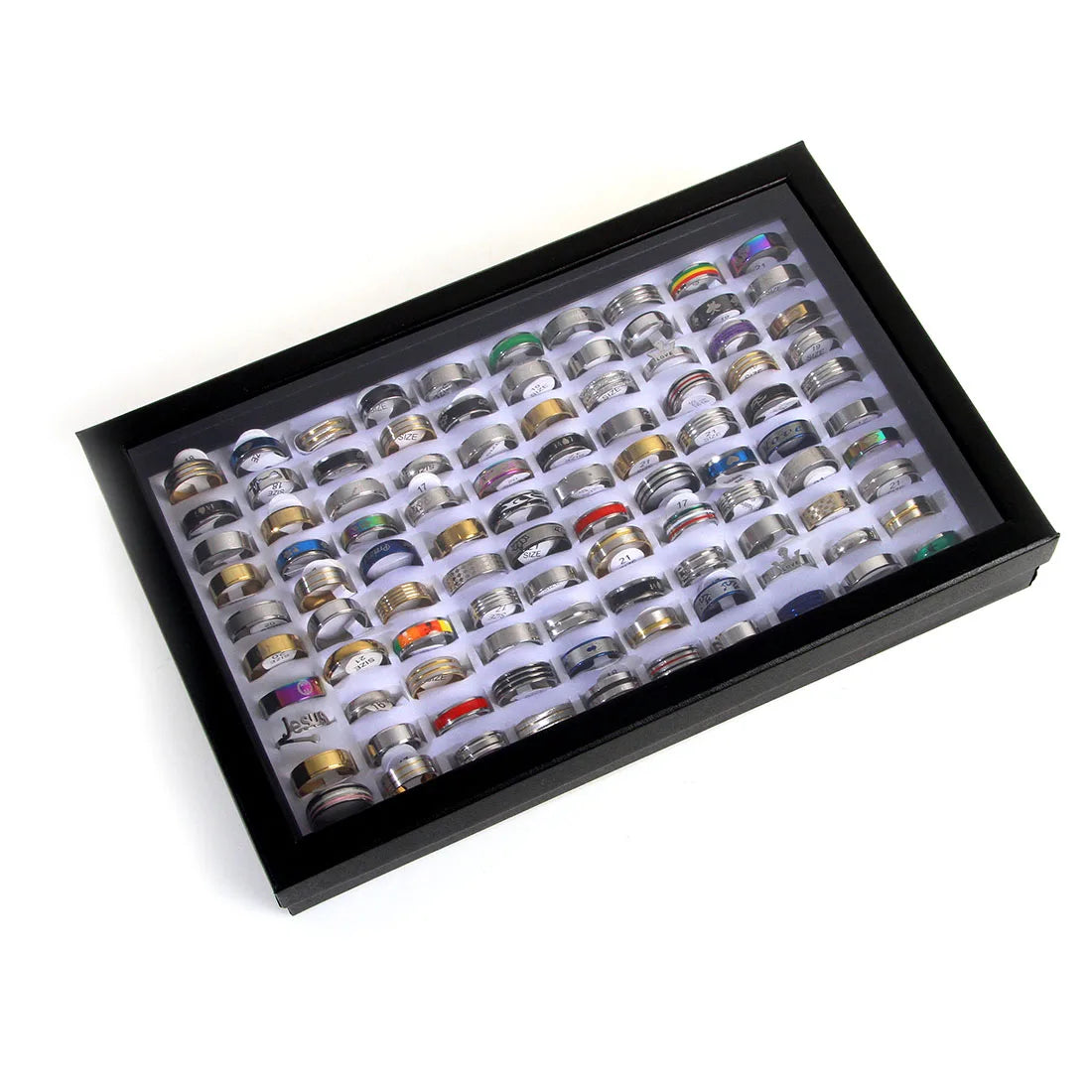 100pcs Mixed Rings Wholesale Lot Bulk Finger Band Rings for Men Women Birthday Jewelry Gift with Box
