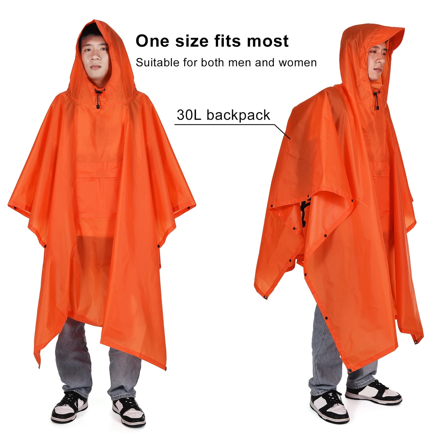 Hooded Lightweight Rain Poncho with Pocket | Waterproof Rain Gear & Sun Shelter for Camping, Hiking & Travel
