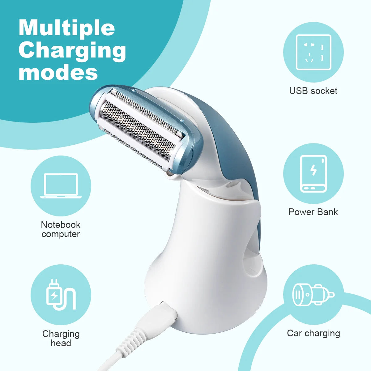 5-in-1 Women's Electric Shaver - Wet and Dry Removal of Face, Eyebrows, Legs and Armpits - Portable Bikini Trimmer, Rechargeable USB Charging, Stainless Steel Blade, Gentle and Effective Shaving, Pink Gift Box Includes, Bikin