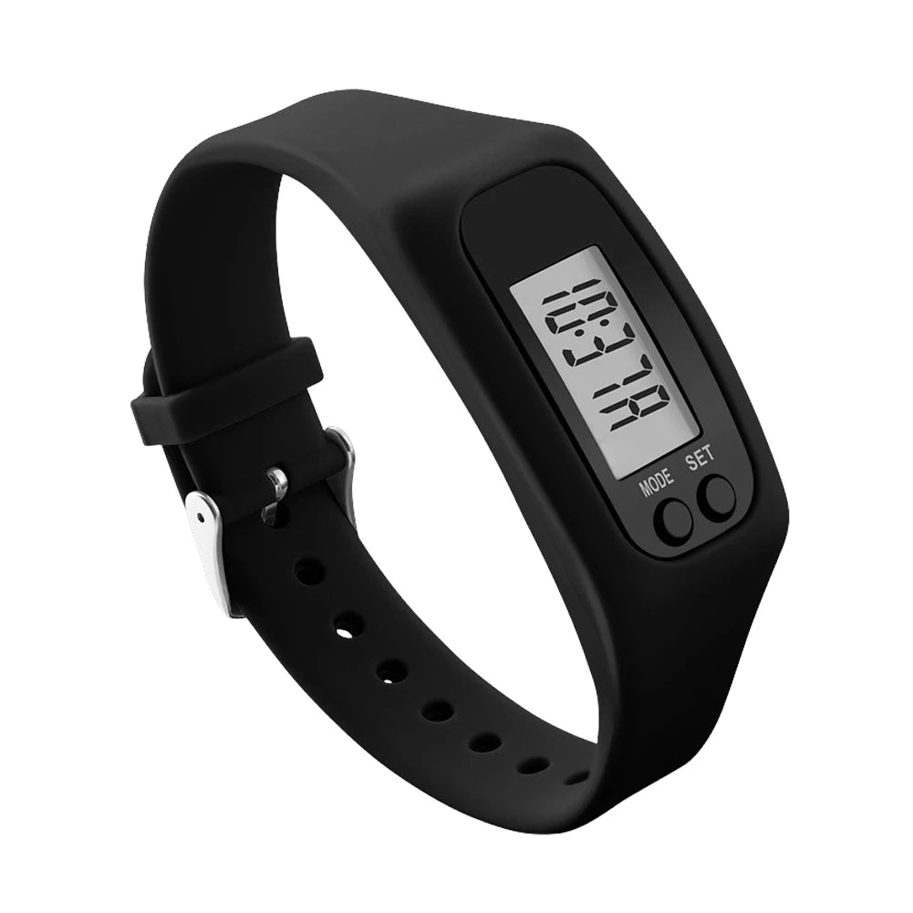 LED Pedometer Bracelet Walking Running Pedometer 12/24H Time Display Silicone Step Tracker Multi-Function for Outdoor Sports