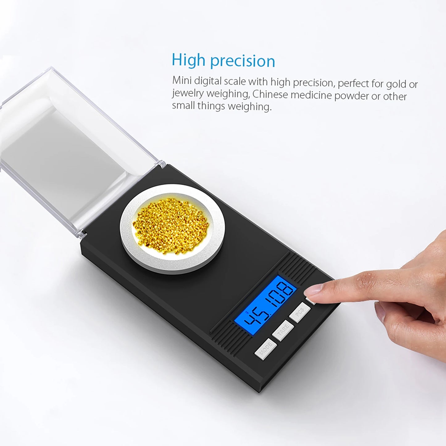 Jewelry Scale Digital Milligram Pocket Scale Mini Jewelry Gold Powder Weigh Scales with Calibration Weights Tweezers