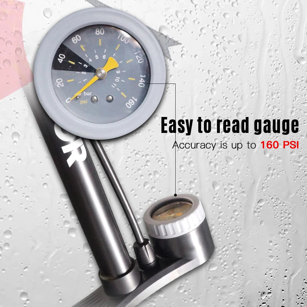 160PSI Bike Air Pump with Gauge Presta & Schrader Valves Bicycle Floor Pump Tire Tube Inflator with Multifunction Ball Needle Bi