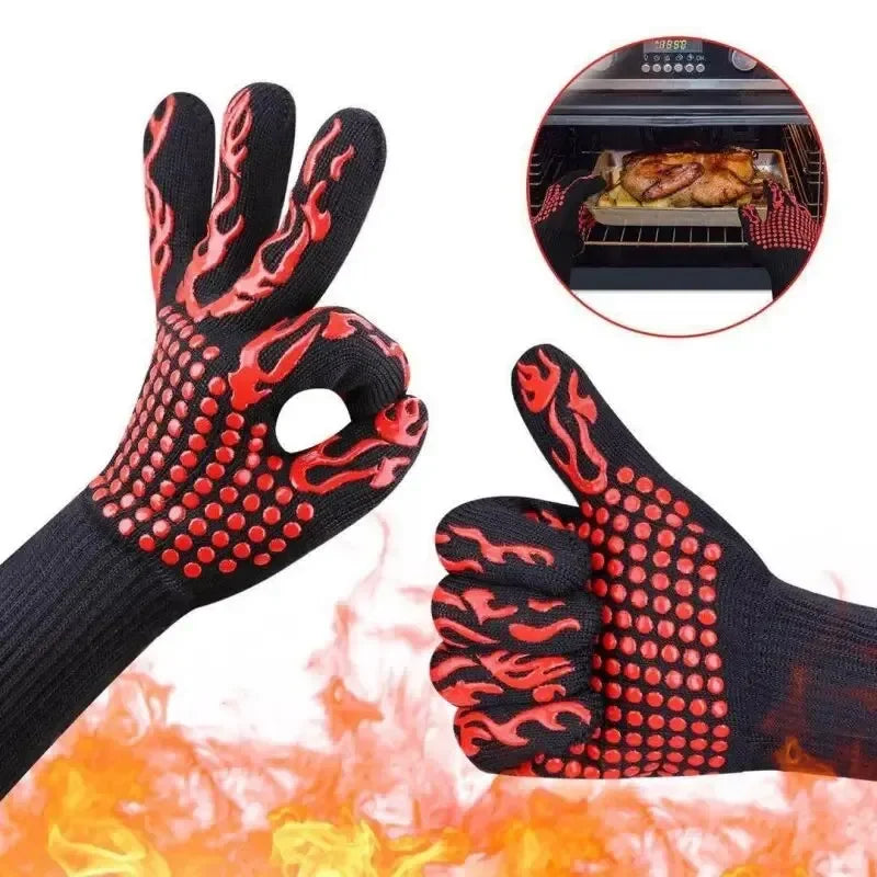 1pc Heat Resistant Oven Gloves Cut Resistant Non-Slip Silicone BBQ Gloves for Kitchen Grill Camping Cookware