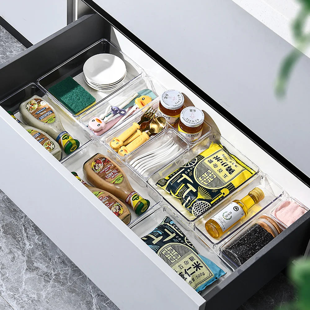 25pc Drawer Organizers Set Clear Plastic Desk Dividers Bins Bedroom Dresser Office Storage Box for Makeup Jewelries Gadgets