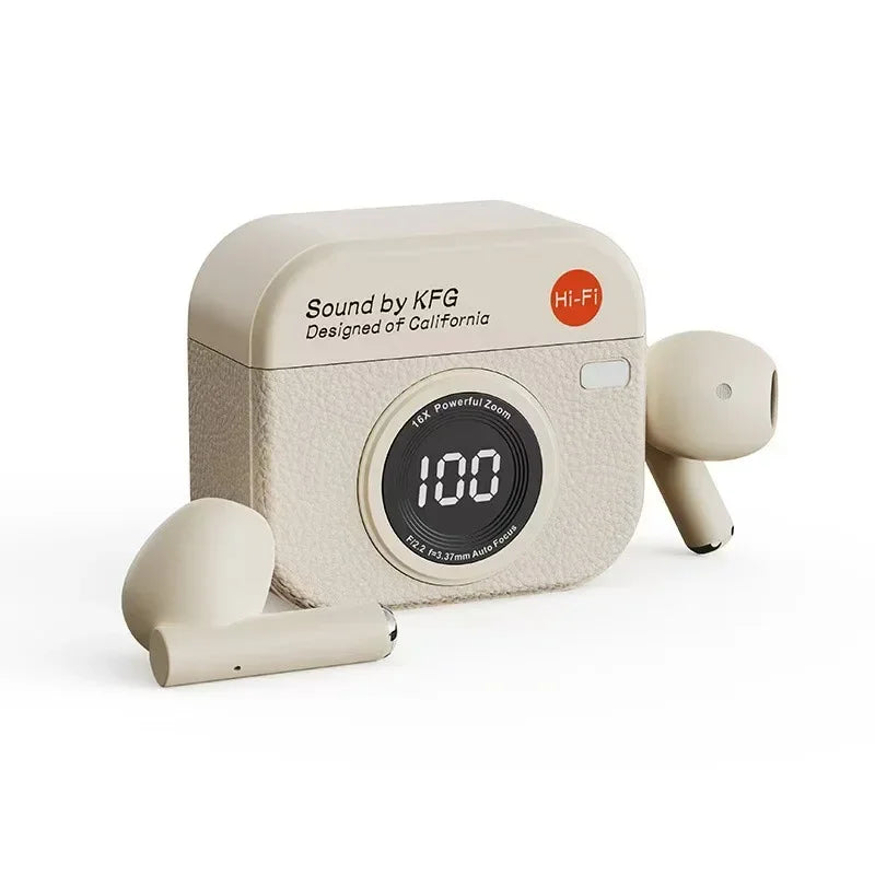 Wireless Bluetooth headphones retro camera creative battery level display music headphones long-lasting battery life