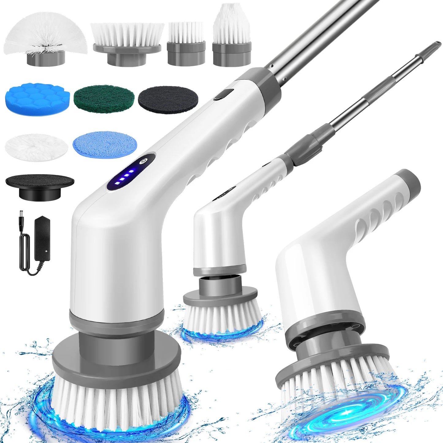 DayPlus 10 in 1 Electric Spin Scrubber Cordless Rechargeable, Electric Cleaning Brush Adjustable Handle Shower Cleaner Brush