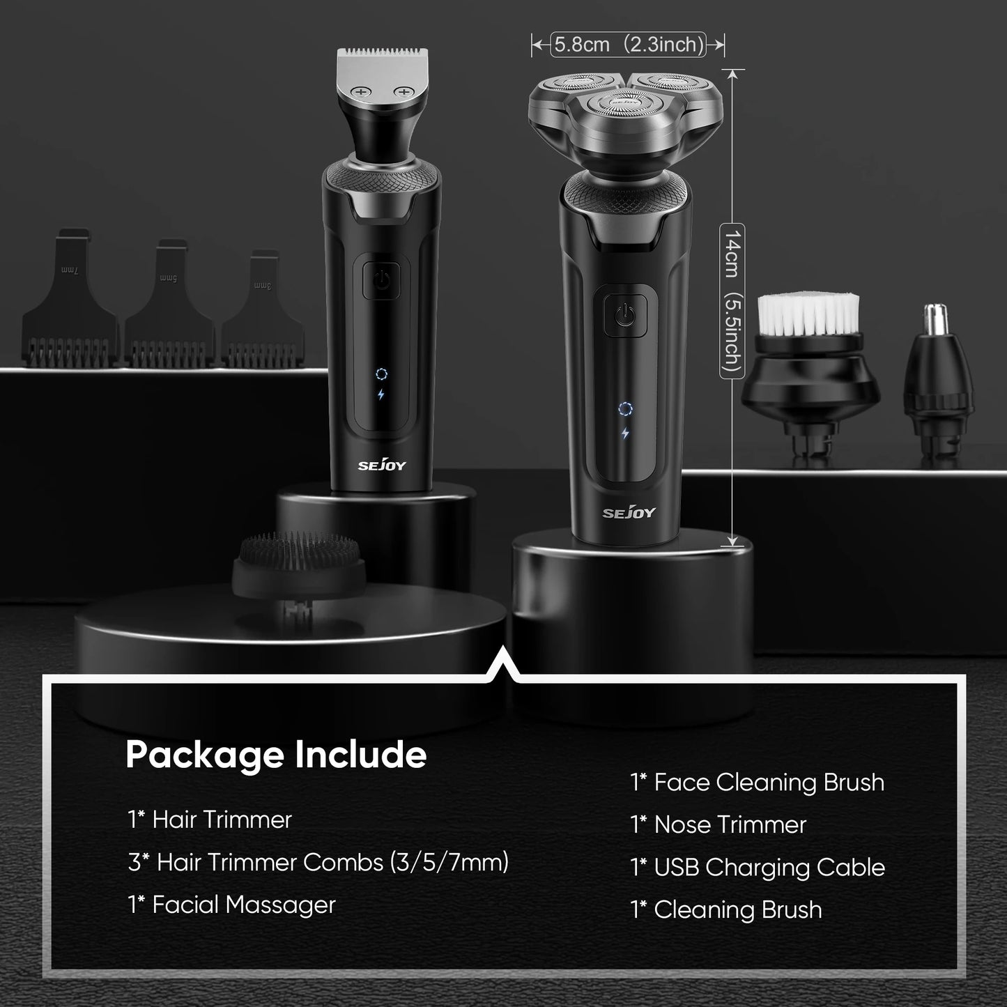 Sejoy Shaver Barber for Men 5 in 1 Electric Razor Rechargeable with Beard Trimmer Lithium Battery Portable Shavers for Travel