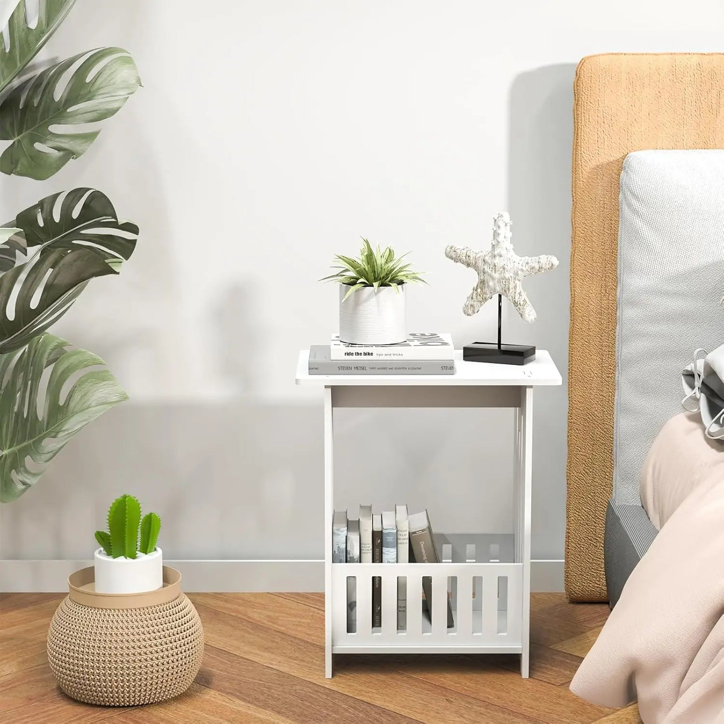 Bedside Tables white Nightstand Storage Display Unit Side Table End Table for Home 22*34*40cm