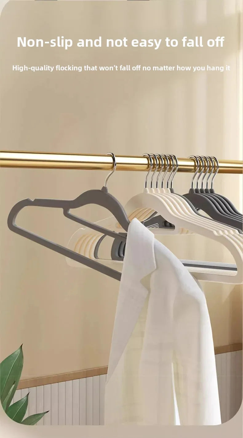 Home Use Flocking Clothes Hanger Anti-Slip Shirt Drying Rack Store Shoulder Corner Seamless Hanging Closet Storage Tool