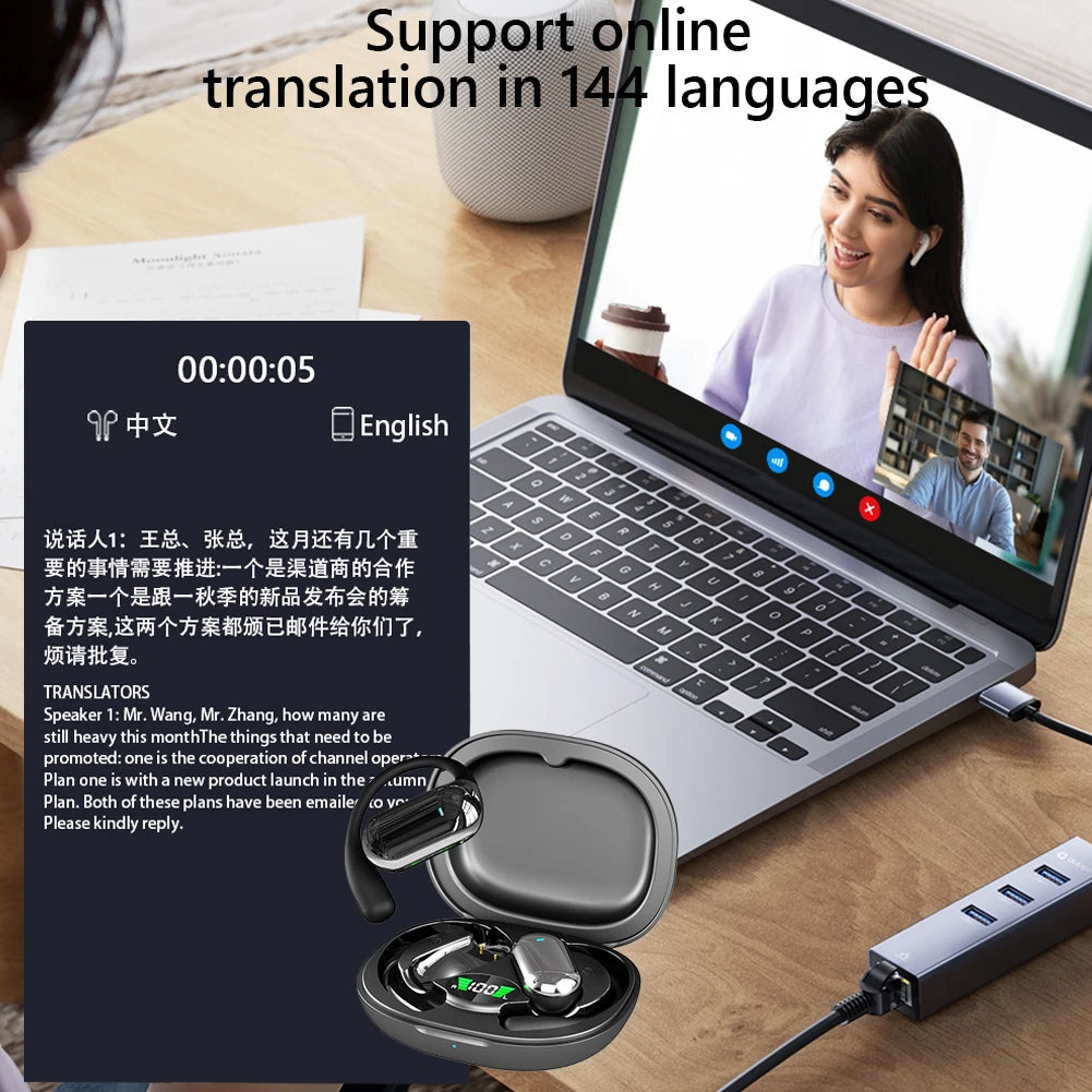 Q16S 3-In-1 Translators Headphones 144 Languages Instant Voice Translation Earbuds Wireless Bluetooth 5.3 Eeaphones For Business
