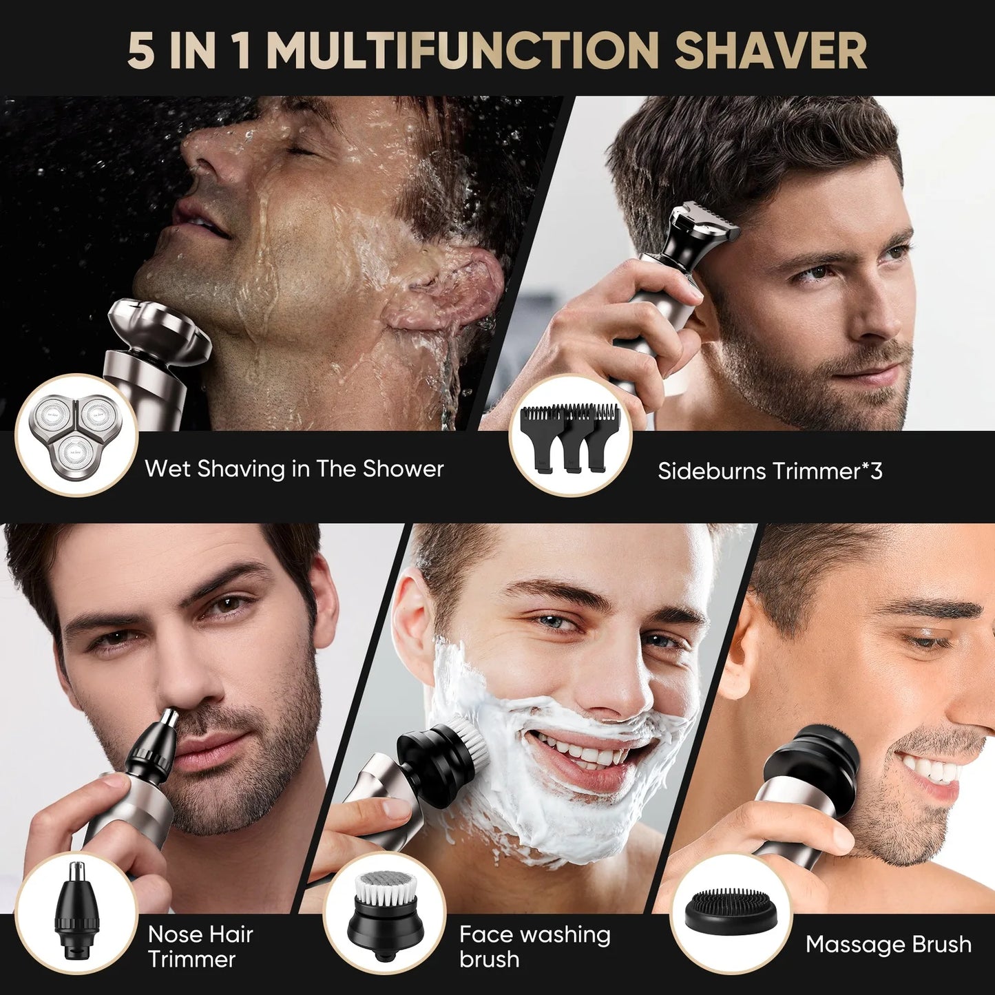 Sejoy 5 in 1 Electric Razor Shaver Barber for Men Rechargeable with Beard Trimmer Portable Shavers for Travel