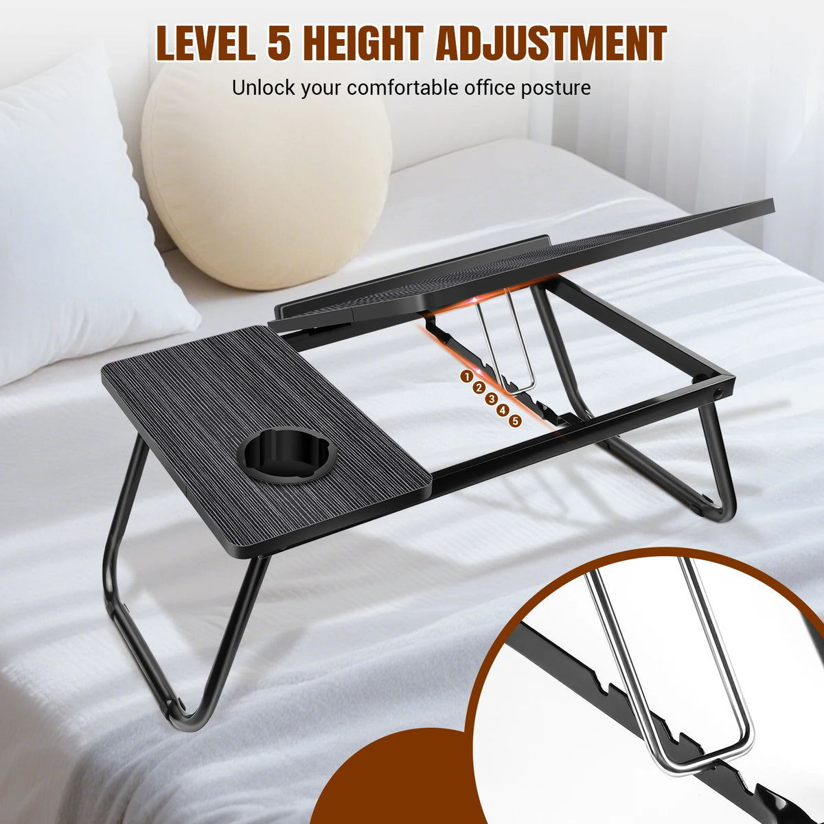Laptop Desk, Laptop Bed Table with Foldable Legs & Cup Slot, Reading Holder Notebook Stand Breakfast Bed Tray Book Holder