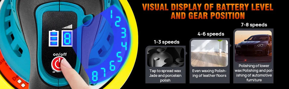 Cordless Car Buffer Polisher, Electric Polishing Machines Car Buffers and Polishers Kit,8 Variable Speed ,2*12V 2.0Ah Batteries