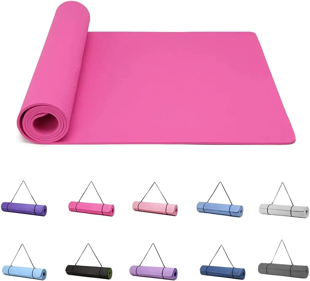 Good Nite Yoga Mat Gymnastics Pilates Exercise Mat for Women Non-Slip Thick 6mm with Carry Strap Tpe 183 x 61 x 1cm