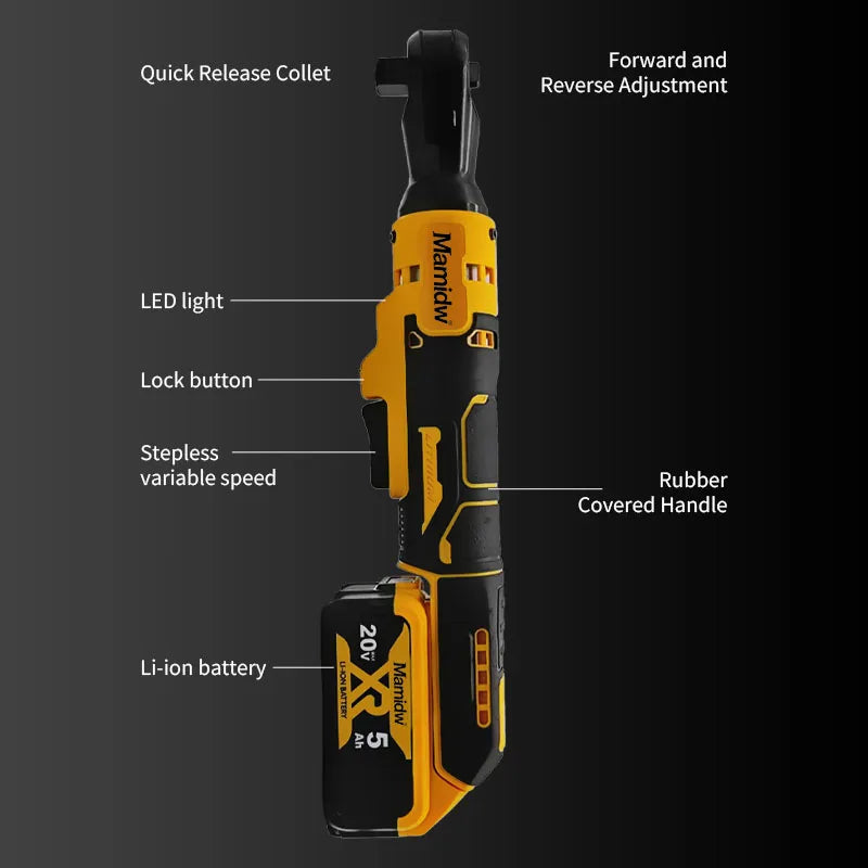 1/2 Inch Brushless Electric Ratchet Wrench 3/8In Cordless Variable Speed Wrench Impact Driver 20V Power Tool For DEWALT Battery
