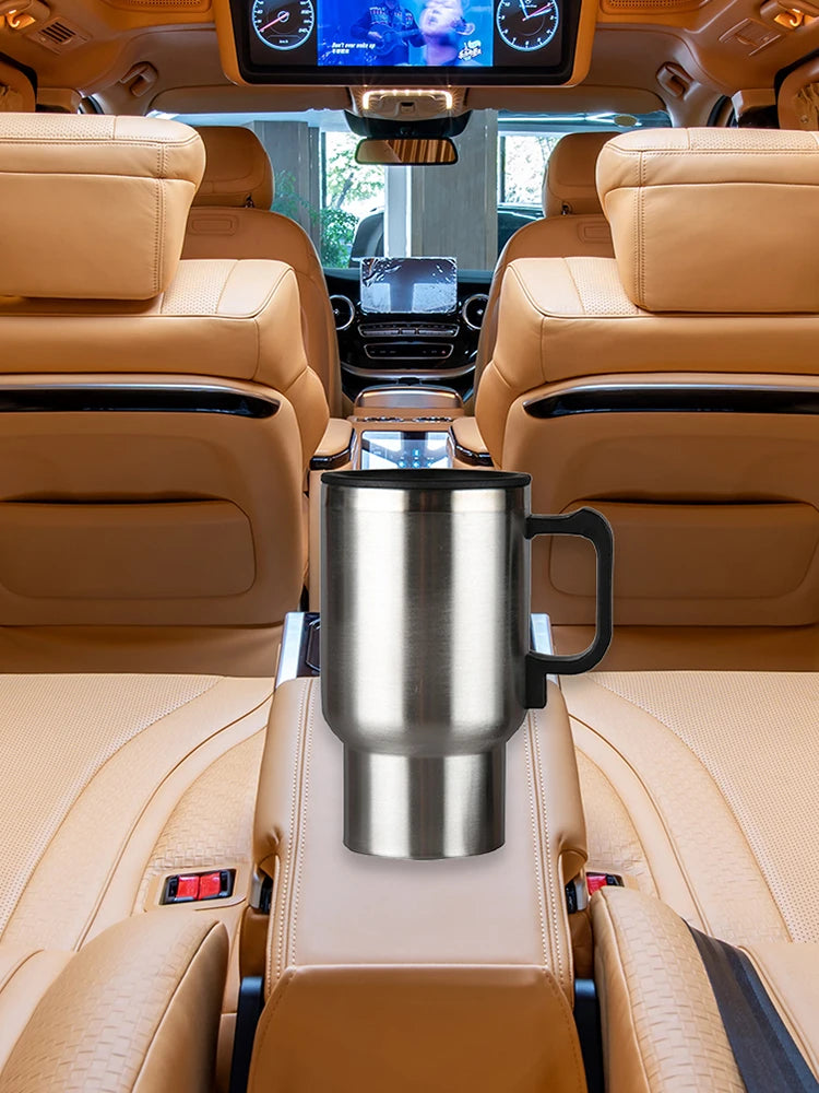 450ml Electric In-car Travel Heating Cup by Cigarette Lighter Plug Stainless Steel Vehicle Heated Coffee Cup 12V Car Heated Mug
