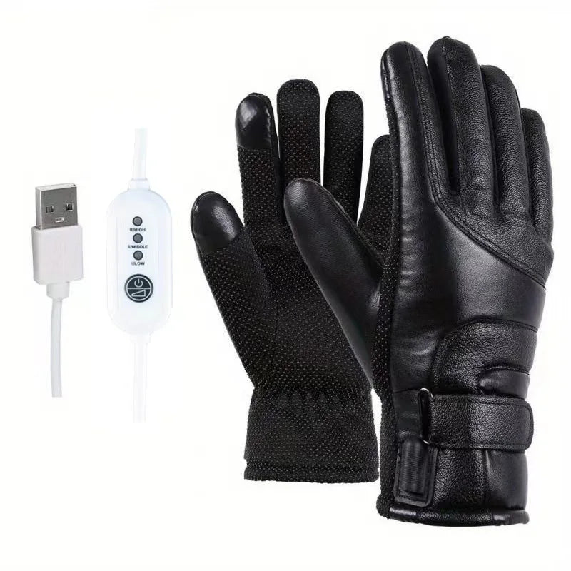 USB Heated Gloves Waterproof Thermal Heated Gloves PU Leather Heating Gloves Soft Winter Outdoor Warm Gloves for Off Road Skiing