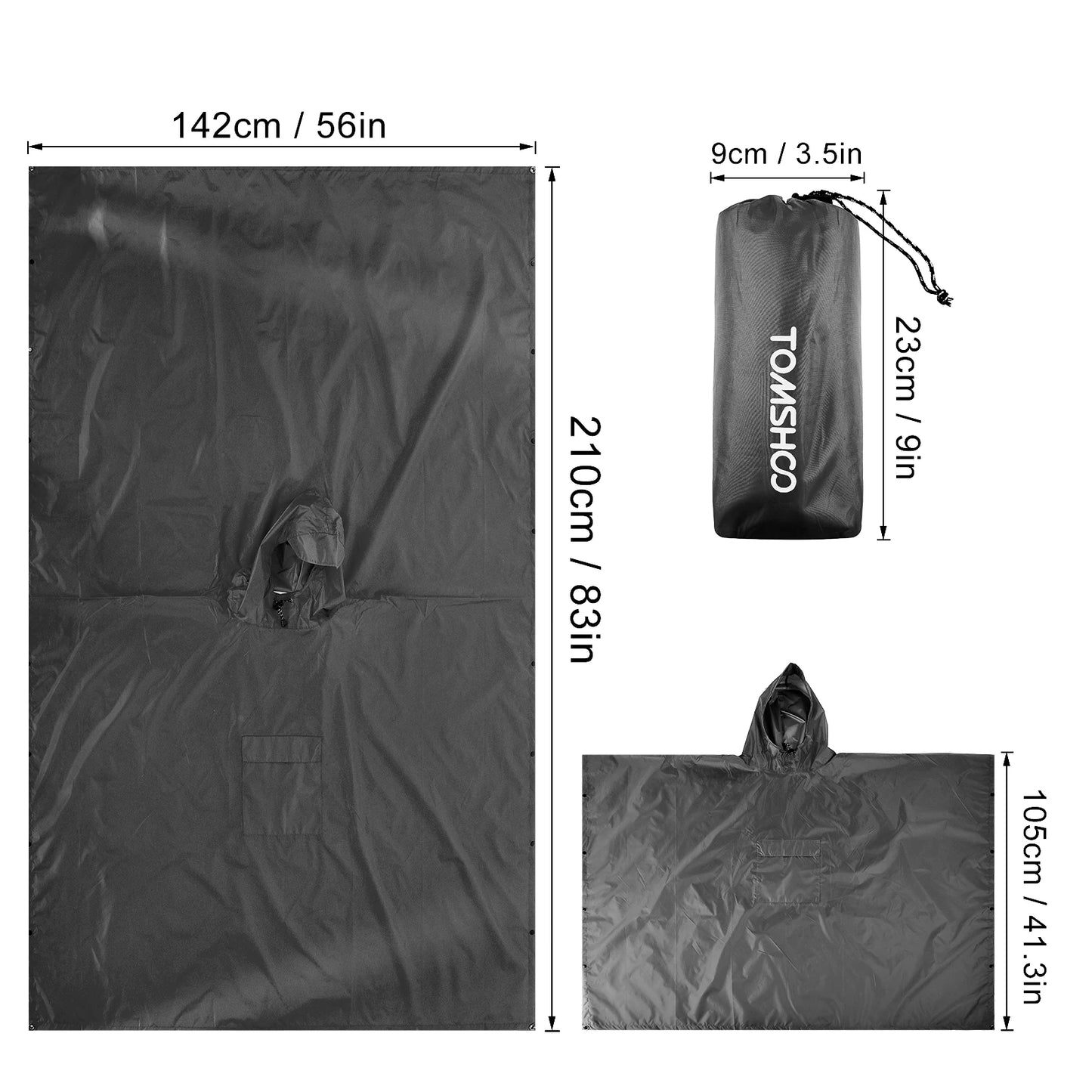 Hooded Lightweight Rain Poncho with Pocket | Waterproof Rain Gear & Sun Shelter for Camping, Hiking & Travel