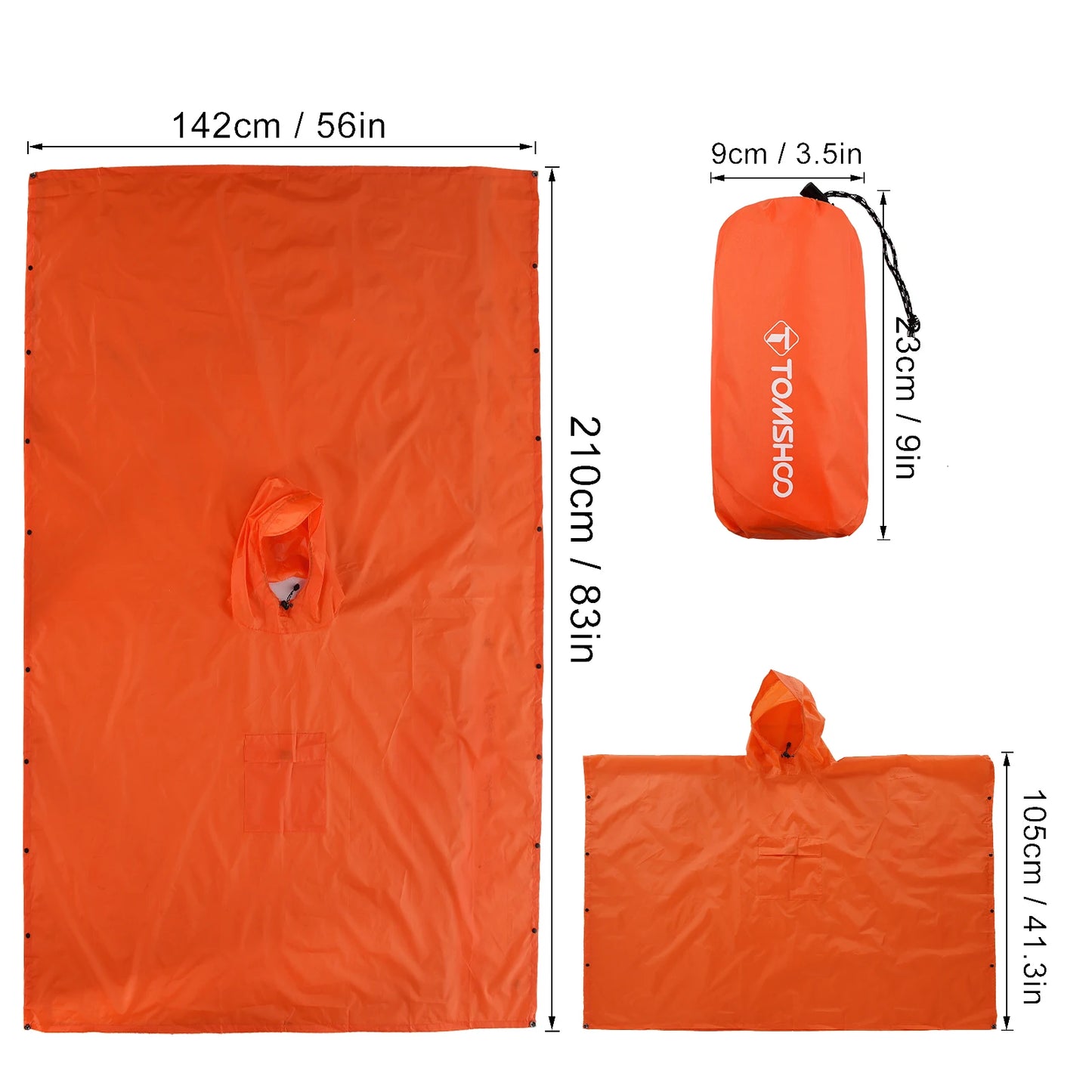 Hooded Lightweight Rain Poncho with Pocket | Waterproof Rain Gear & Sun Shelter for Camping, Hiking & Travel