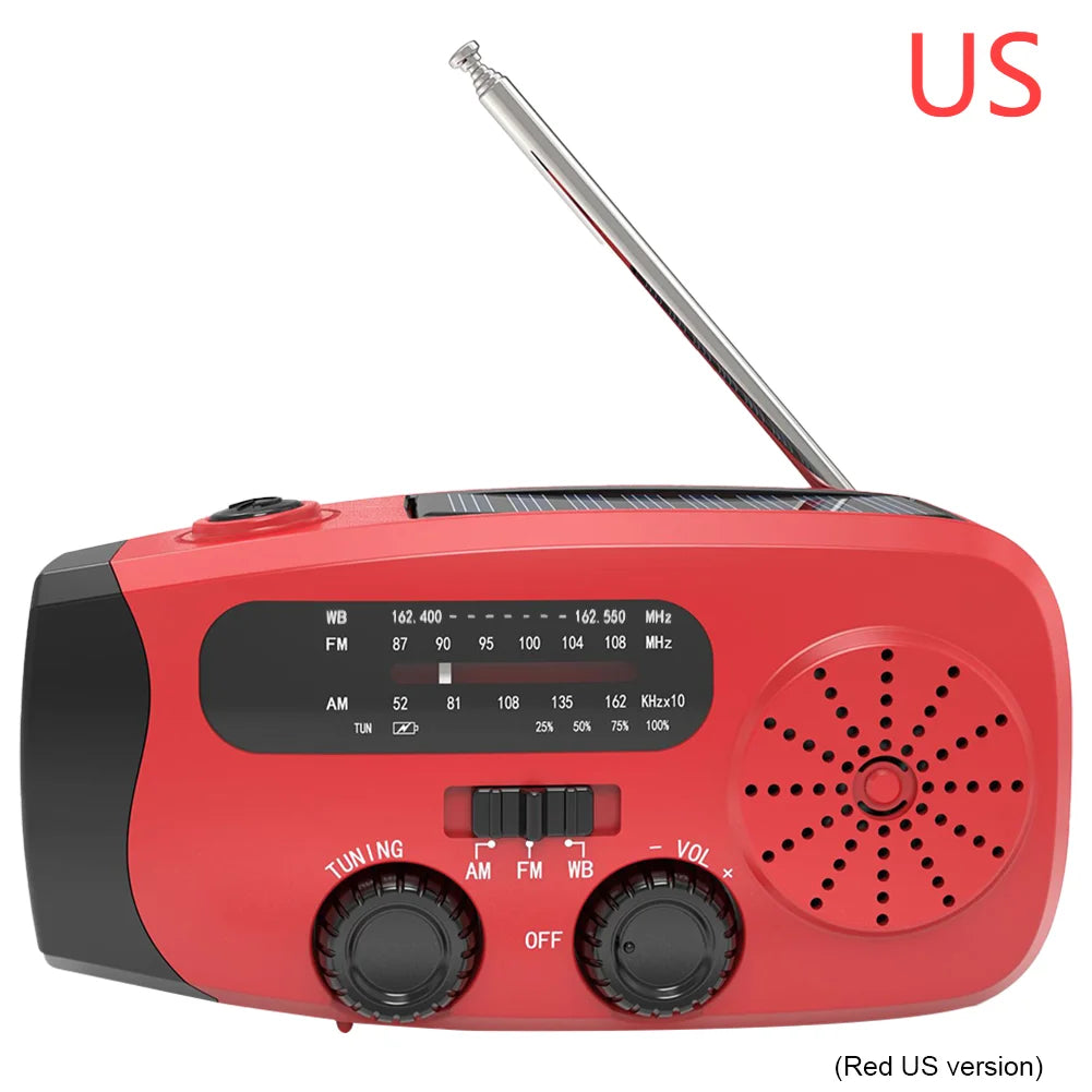Multifunctional Solar Hand Crank Radio FM AM WB Weather Radio 2000mAh USB Charging Emergency LED Flashlight Power Bank 