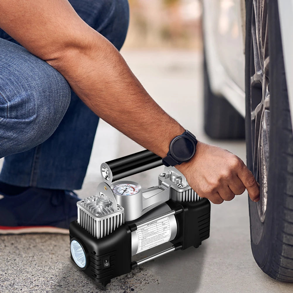 12V Portable Dual Cylinder Air Pump 150PSI Electric Car Tyre Inflator Automotive Inflation Pump Portable Dual Purpose Air Pump