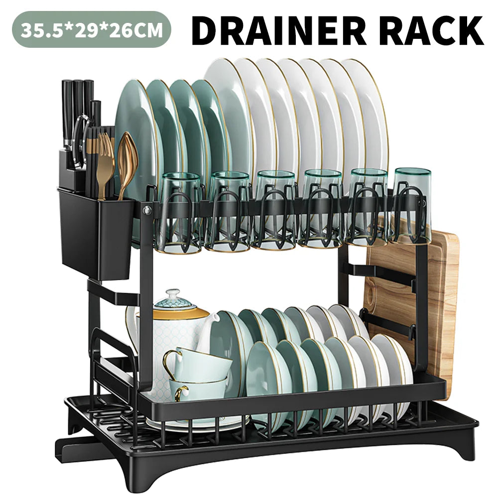 Dish Drying Rack 2 Tier Tableware Drainer Kitchen Dish Bowl Drainer Storage Rack Organizer Kitchen Accessories