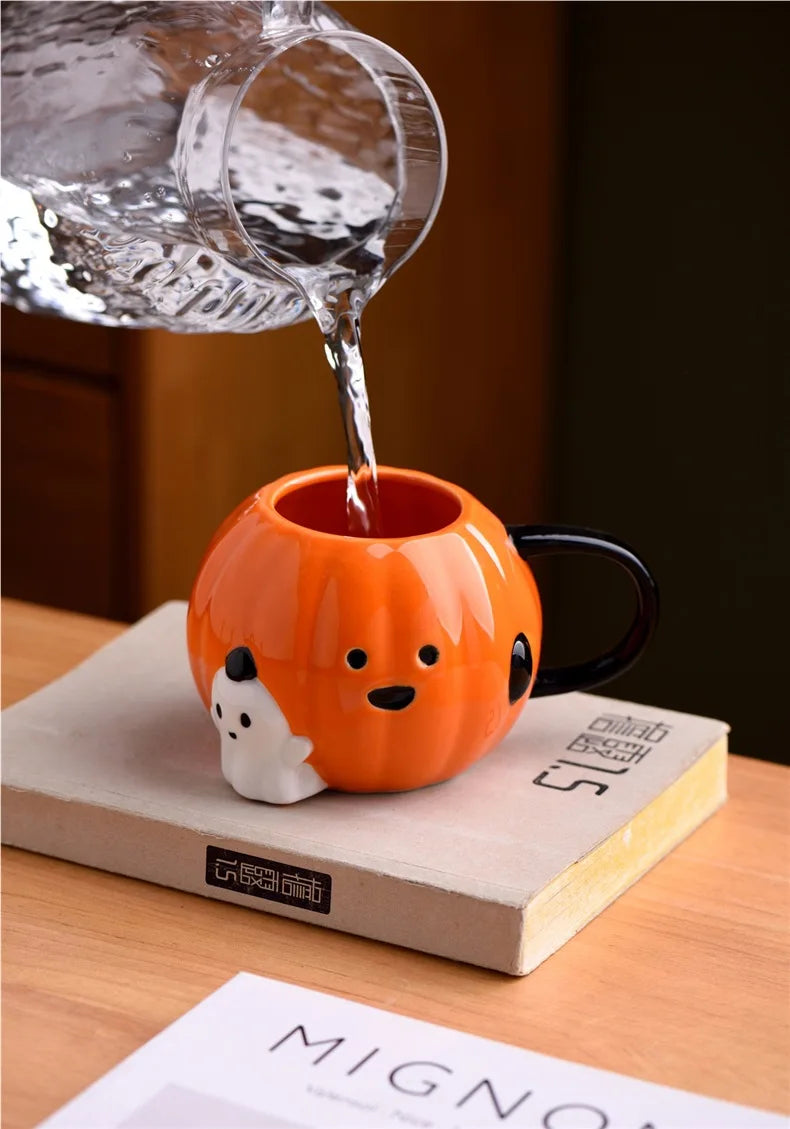 Halloween Ceramic Pumpkin Coffee Mug Creative Ghost Water Cup European Afternoon Tea Flower Tea Coffee Cup Breakfast Milk Mug