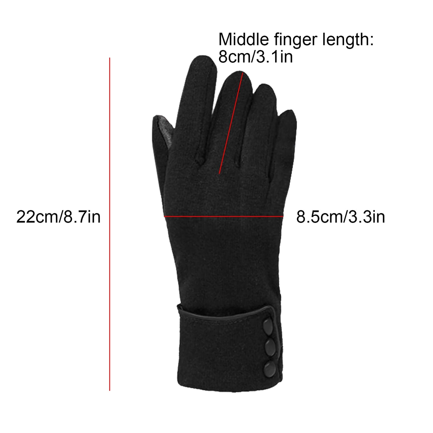 Windproof warm fleece gloves for women, touch screen, all sizes black