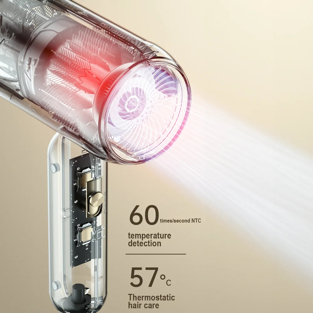 1900W Negative Ion Hair Dryer Low Noise Strong Wind Fast-Drying with Nozzle for Home and Travel Hair Dryer Portable