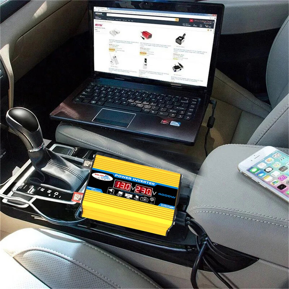 4000W Car Power Inverter DC 12V to AC 220V/110V Dual LCD Digital Display Voltage Transformer Car Charger Converter Adapter