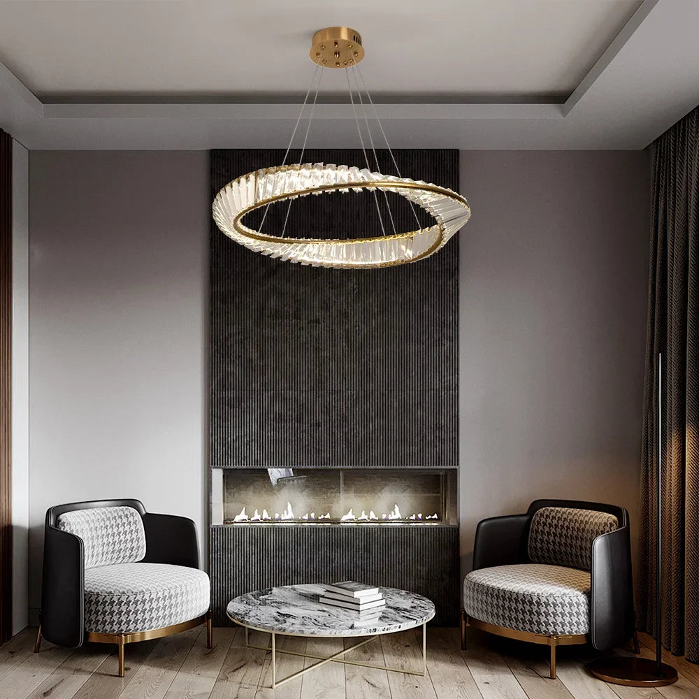 Modern Pendant Light Crystal Led Ceiling Lamp Gold Chandelier Möbius Strip Lustre Luxury Living Dining Room Home Decor Fixture