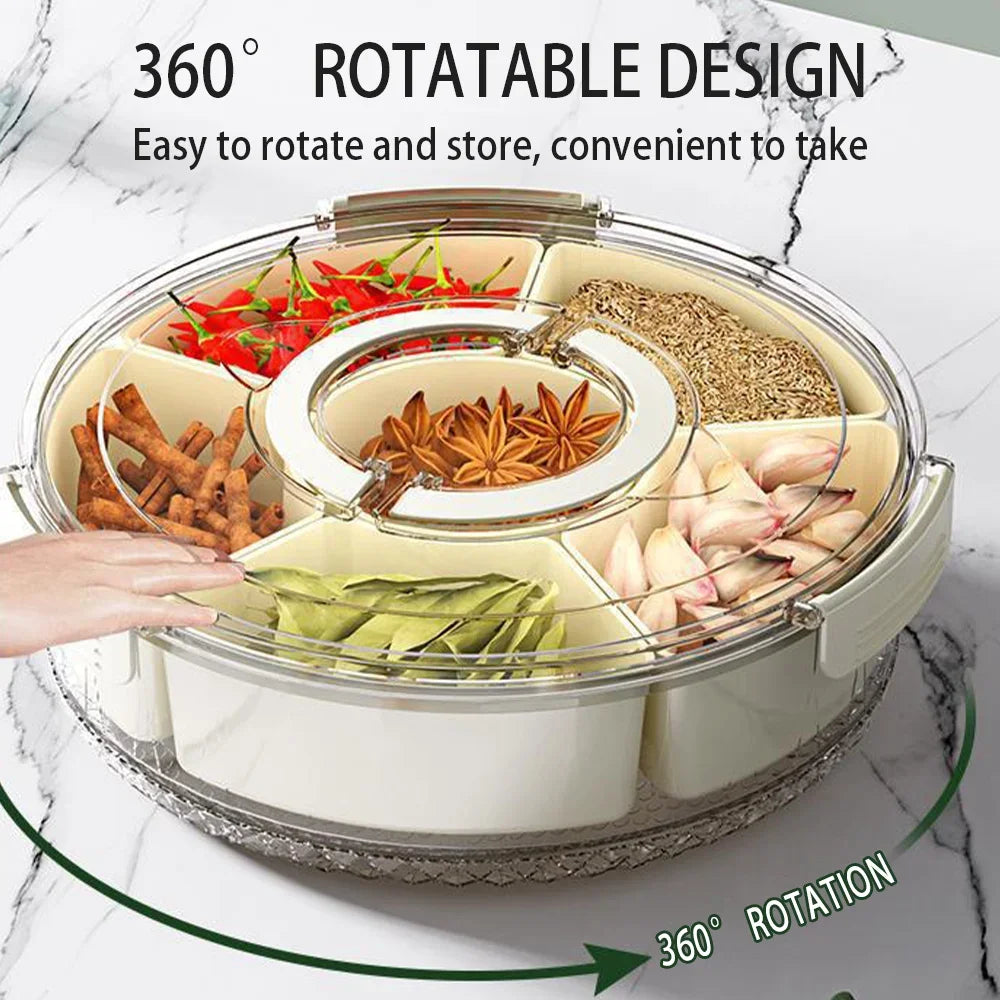 Six-Grid Food Storage Box With Handles Divided kitchen Container Compartments Stackable Snack Tray Removable and washable