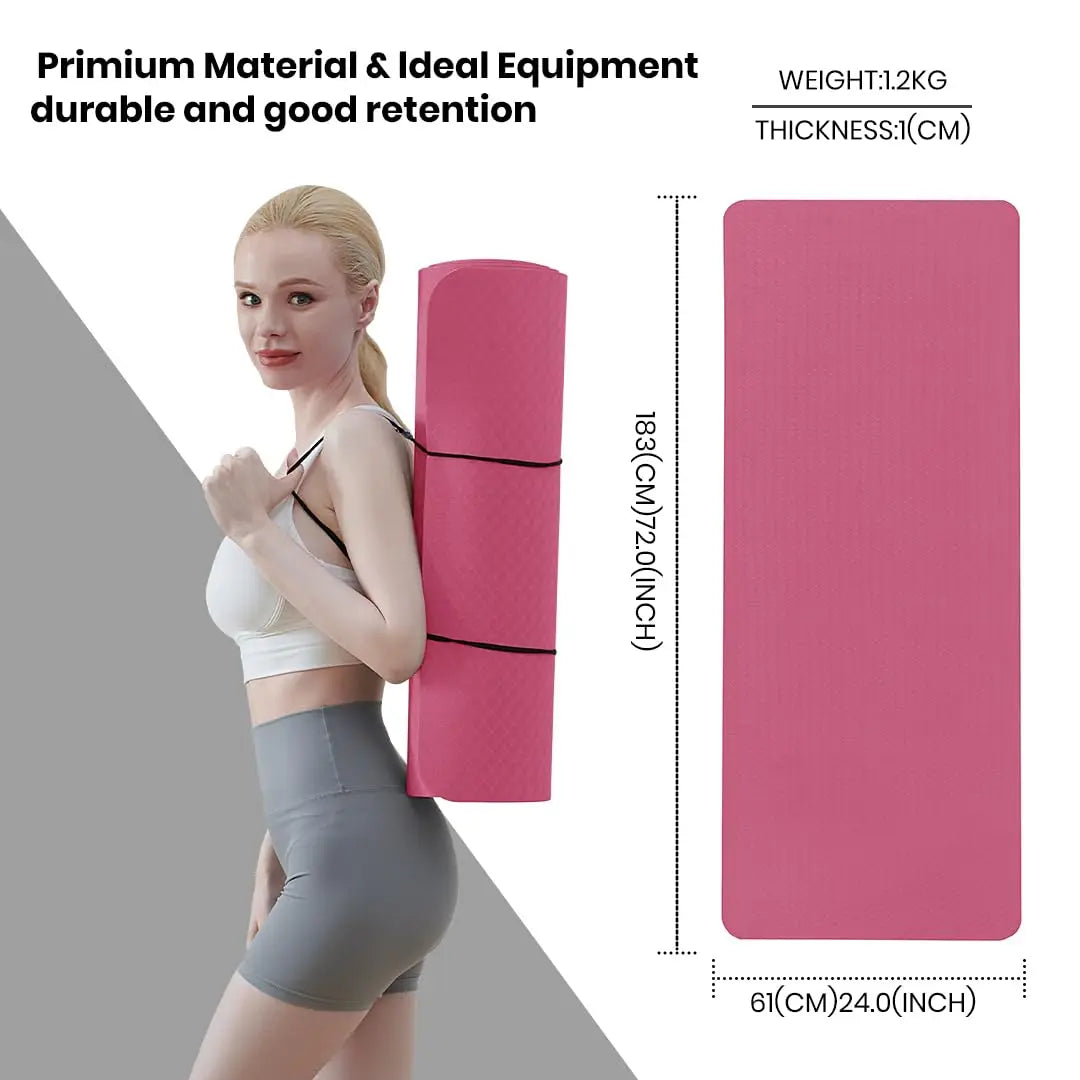 Good Nite Yoga Mat Gymnastics Pilates Exercise Mat for Women Non-Slip Thick 6mm with Carry Strap Tpe 183 x 61 x 1cm