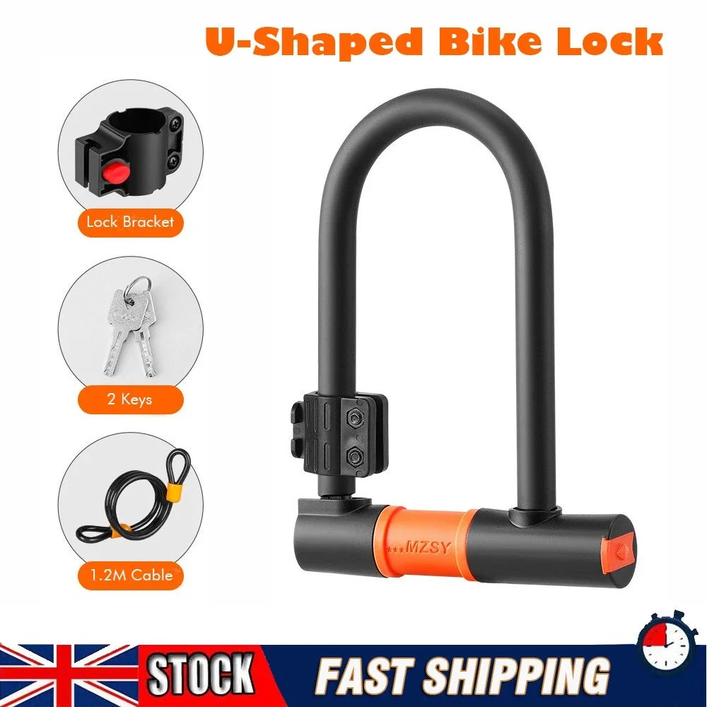 Heavy Duty U Shaped Bike Lock Bicycle D-Lock with Two Keys 1.2M Cable Bracket Anti-theft Bike Lock Cable Set