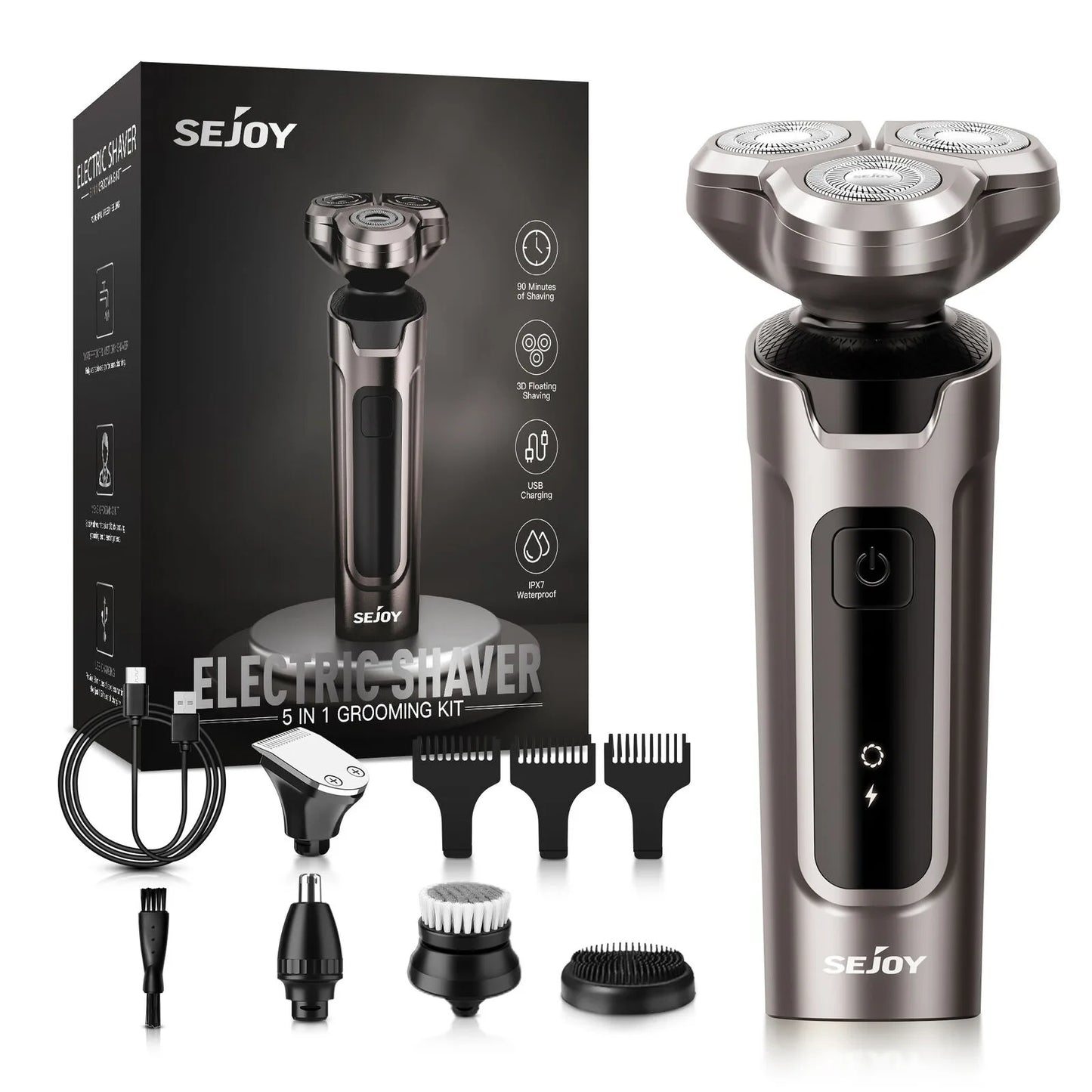 Sejoy 5 in 1 Electric Razor Shaver Barber for Men Rechargeable with Beard Trimmer Portable Shavers for Travel