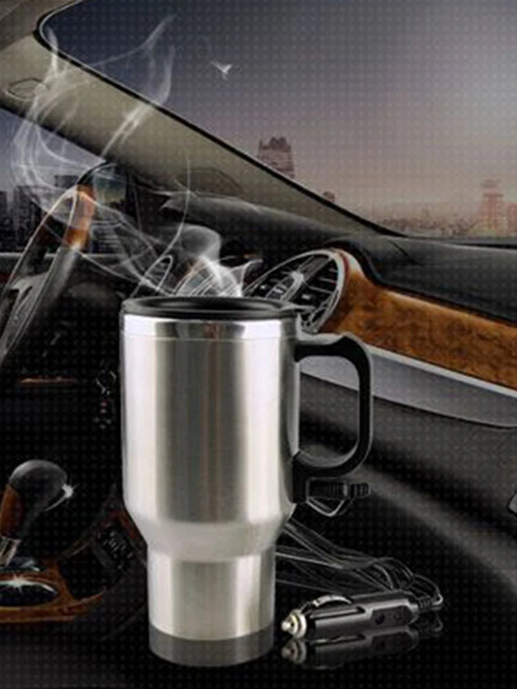 450ml Electric In-car Travel Heating Cup by Cigarette Lighter Plug Stainless Steel Vehicle Heated Coffee Cup 12V Car Heated Mug