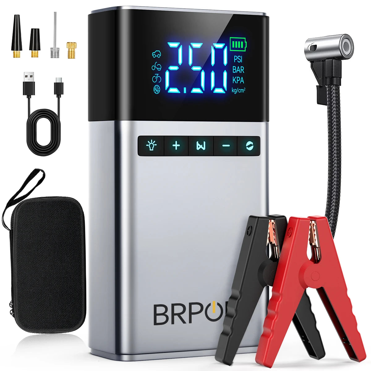 BRPOM 2IN1 Portable Car Starter with Air Compressor 150 PSI 8500A Starter 12V Car Battery Starter Box Car Battery Jumper Starter