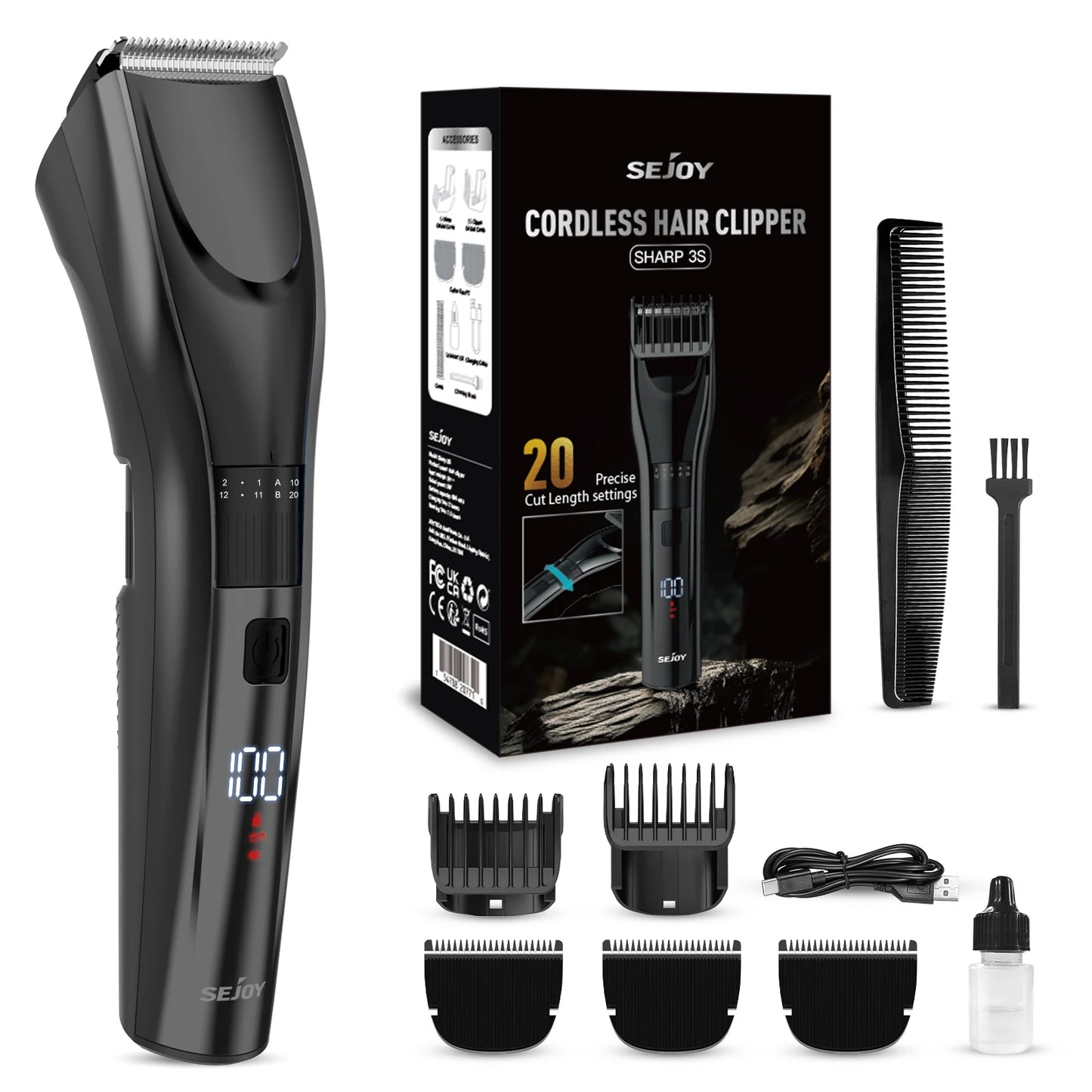Sejoy Electric Hair Clipper For Men, 20 Gears Adjustable Hair Cut Machine Hair Trimmer Professional Rechargeable Hair Cut Barber