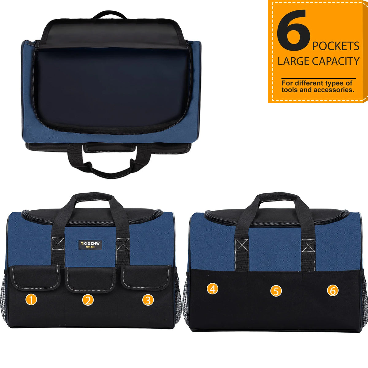 TKIGZNW T009-17 Inch Tool Bag, Large Tool Bag with 6 Exterior Pockets Electrician Tool Bag, for DIY Enthusiasts and Craftsmen