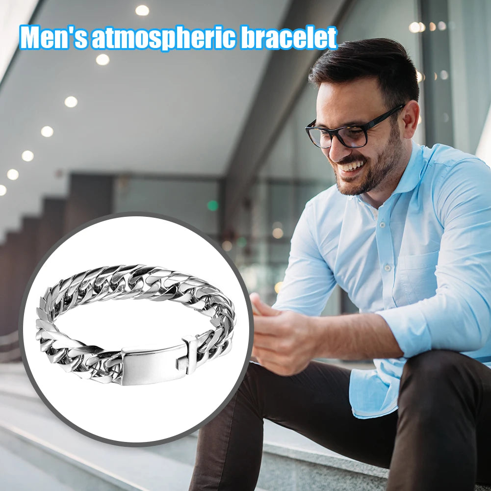 Alloy Chain Bracelet Streetwear Jewelry Fashion Men Bikers Bracelet with Buckle Solid Color for Gift for Party Wedding Travel