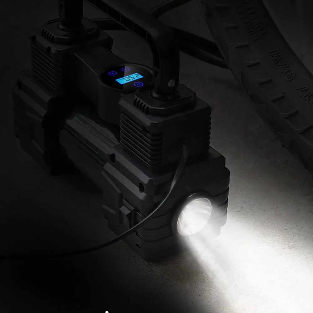 12V 150PSI Mini Air Compressor Dual Cylinder with LED Light Heavy Duty Tire Inflator Car Electric Air Pump Auto Inflatable Pump