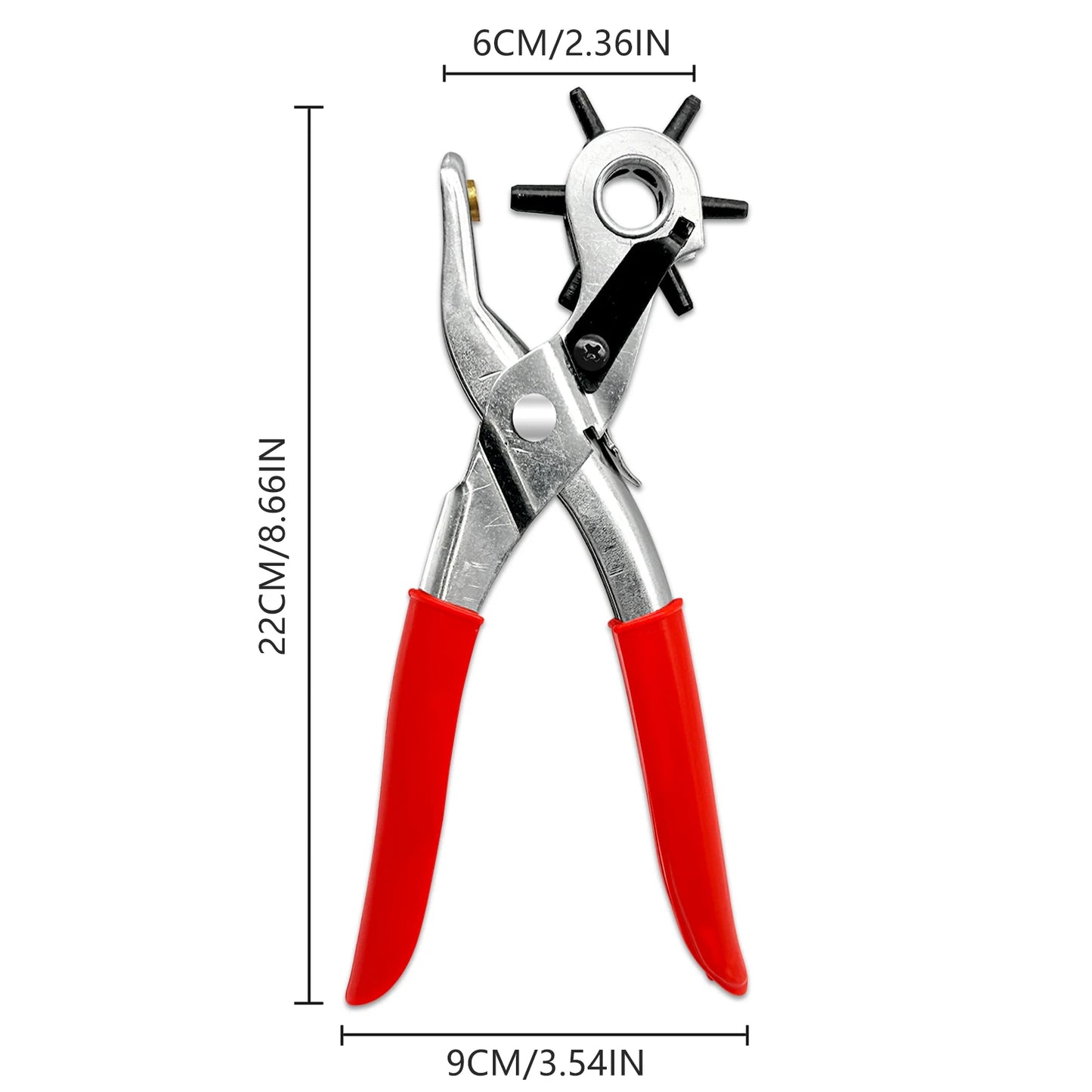 Revolving Leather 6 Sizes Hole Punch Plier Puncher Repair Tool Red For Belts DIY Leather Punch Band Canvas Cut Eyelet