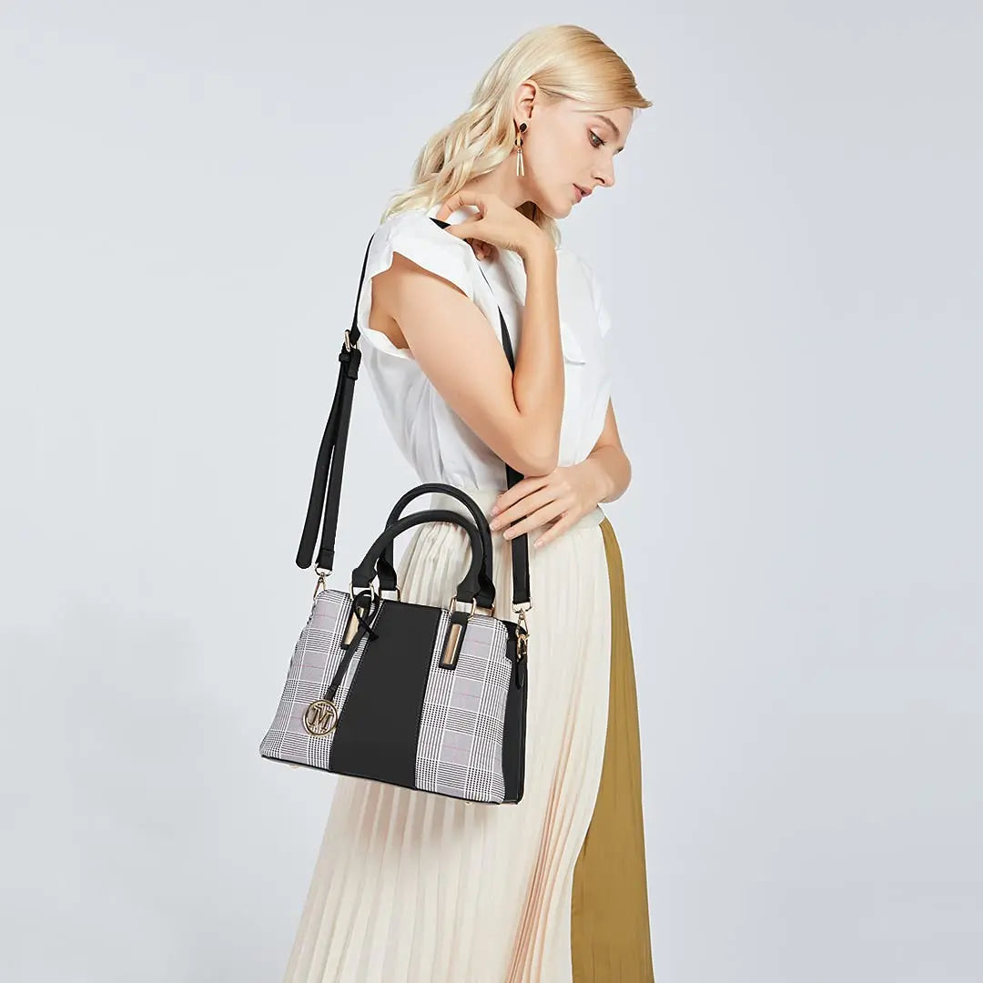 Miss Lulu Handbag Women Retro Stripes Crossbody Bags Elegant Stitching Shoulder Bag Faux Leather
