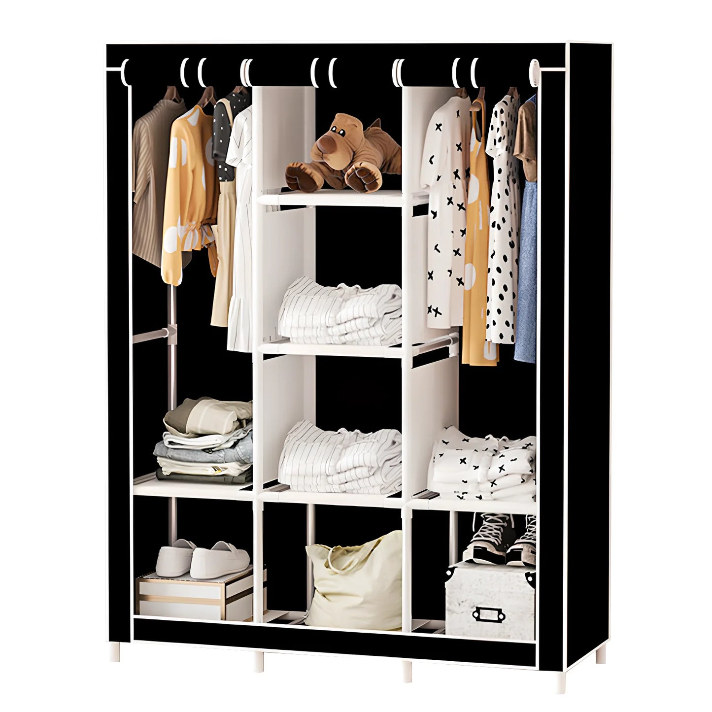 Canvas Wardrobe Clothes Closet Organizer Portable Storage Cupboard for Bedroom 128*45*170cm Fabric Closet