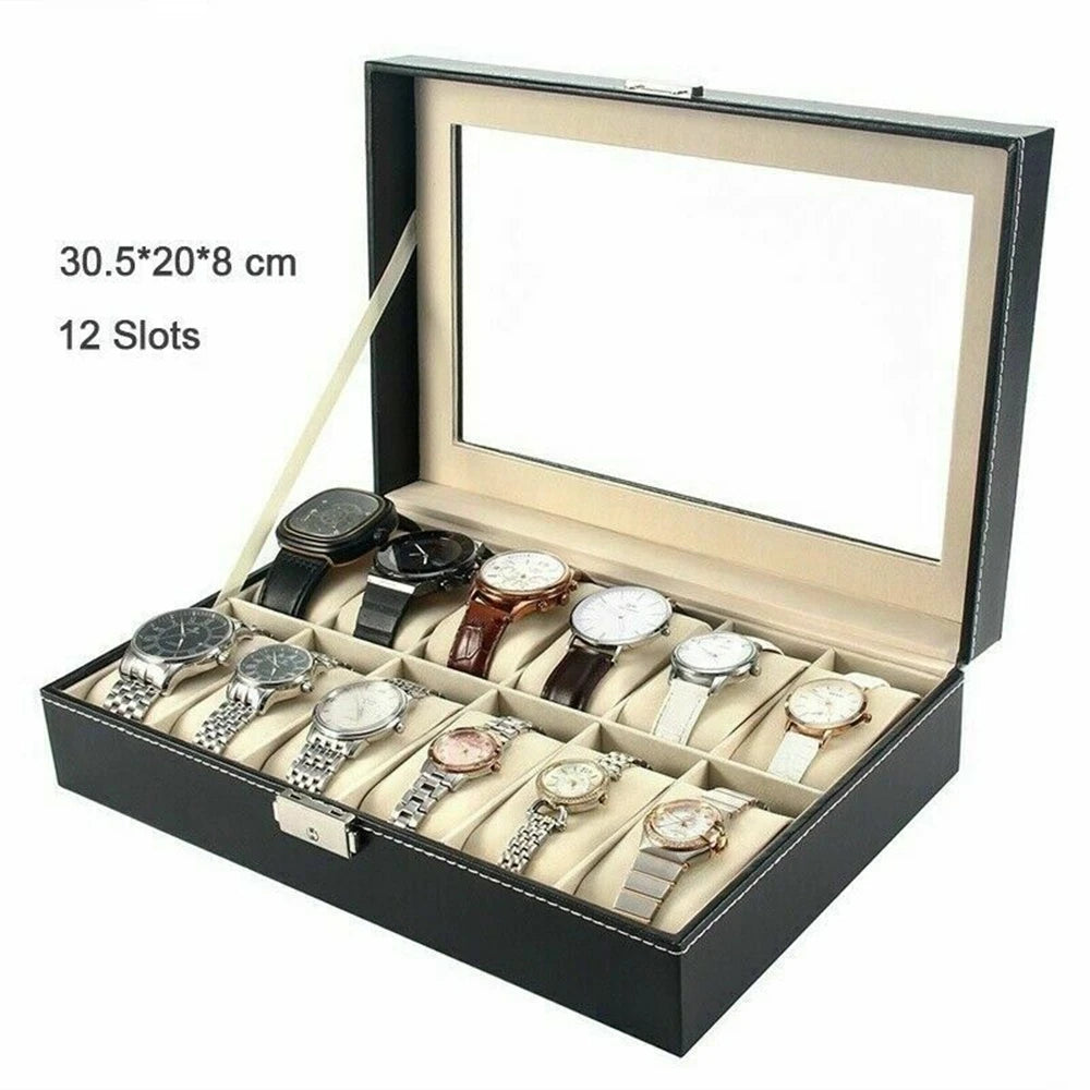 12PCS Watch Box Jewelry Storage Box Men Women Watch Case Holder Organizer Leather Watch Display Case Packaging Box
