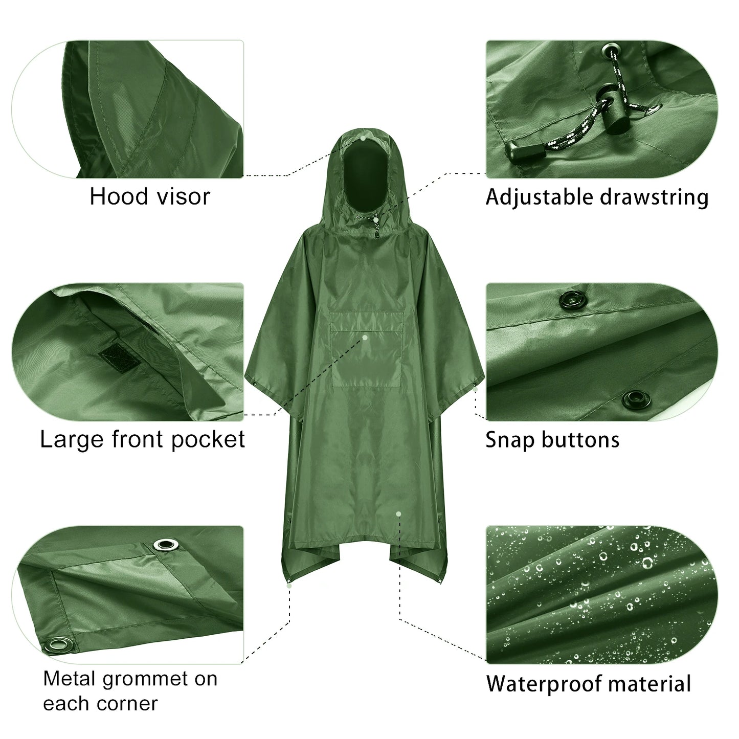 Hooded Lightweight Rain Poncho with Pocket | Waterproof Rain Gear & Sun Shelter for Camping, Hiking & Travel