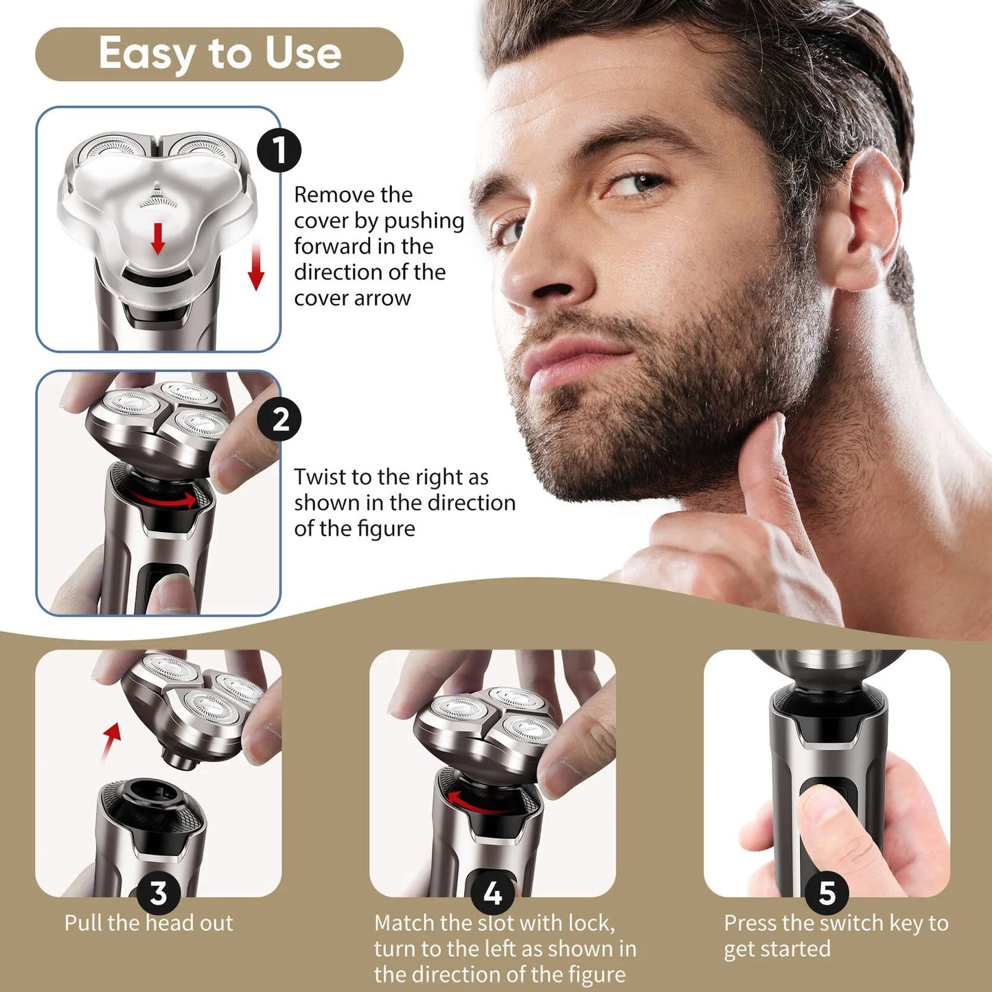 Sejoy 5 in 1 Electric Razor Shaver Barber for Men Rechargeable with Beard Trimmer Portable Shavers for Travel